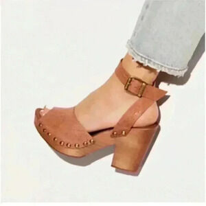 Free People Pasadena Studded Leather Wooden Clog Festival Boho Rustic Nomad